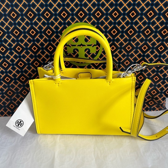 Tory Burch Mini Ella Bio Tote Bag Crossbody Bag Gorse Silver Yellow - Picture 2 of 13